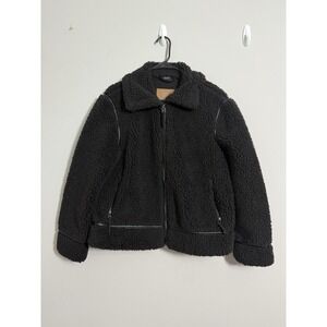 Bearpaw Black Sherpa Jacket Women's Small Faux Fur Cozy Zip Up Coat Heavy